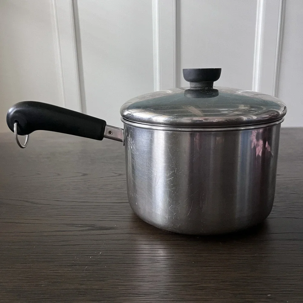 Revere Ware 1801 Solid Stainless Steel‎ Bottom 3 Quart Sauce Pan Pot w/Lid Vtg